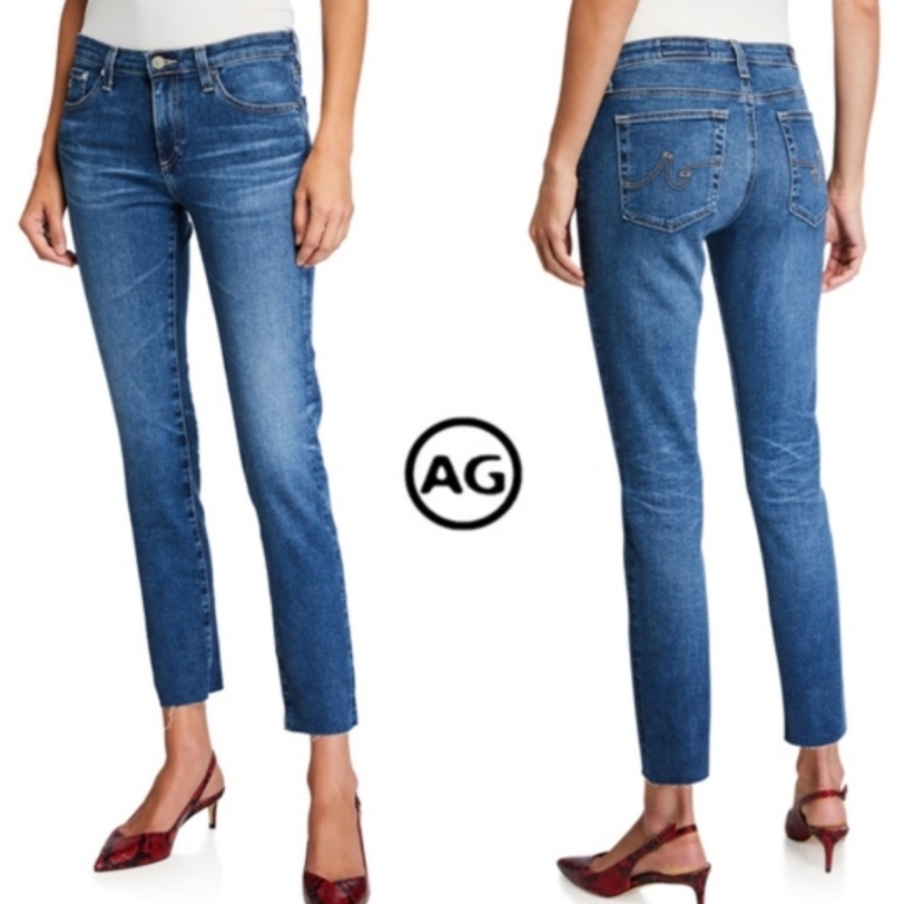 AG The Stevie Ankle slim straight raw hem jeans